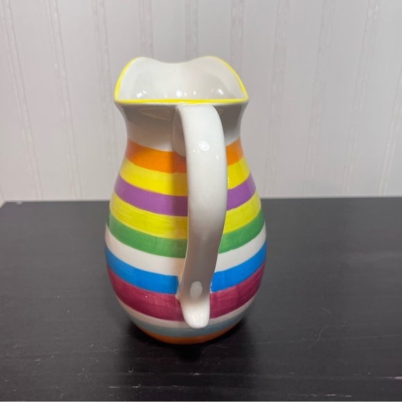 Colorful Striped Ceramic Pitcher - Rainbow Stripes - Picture 3 of 8